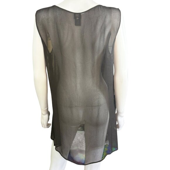 Eileen Fisher Womens Sheer Cover-Up Sleeveless Top Black Lightweight Size L - Picture 2 of 5